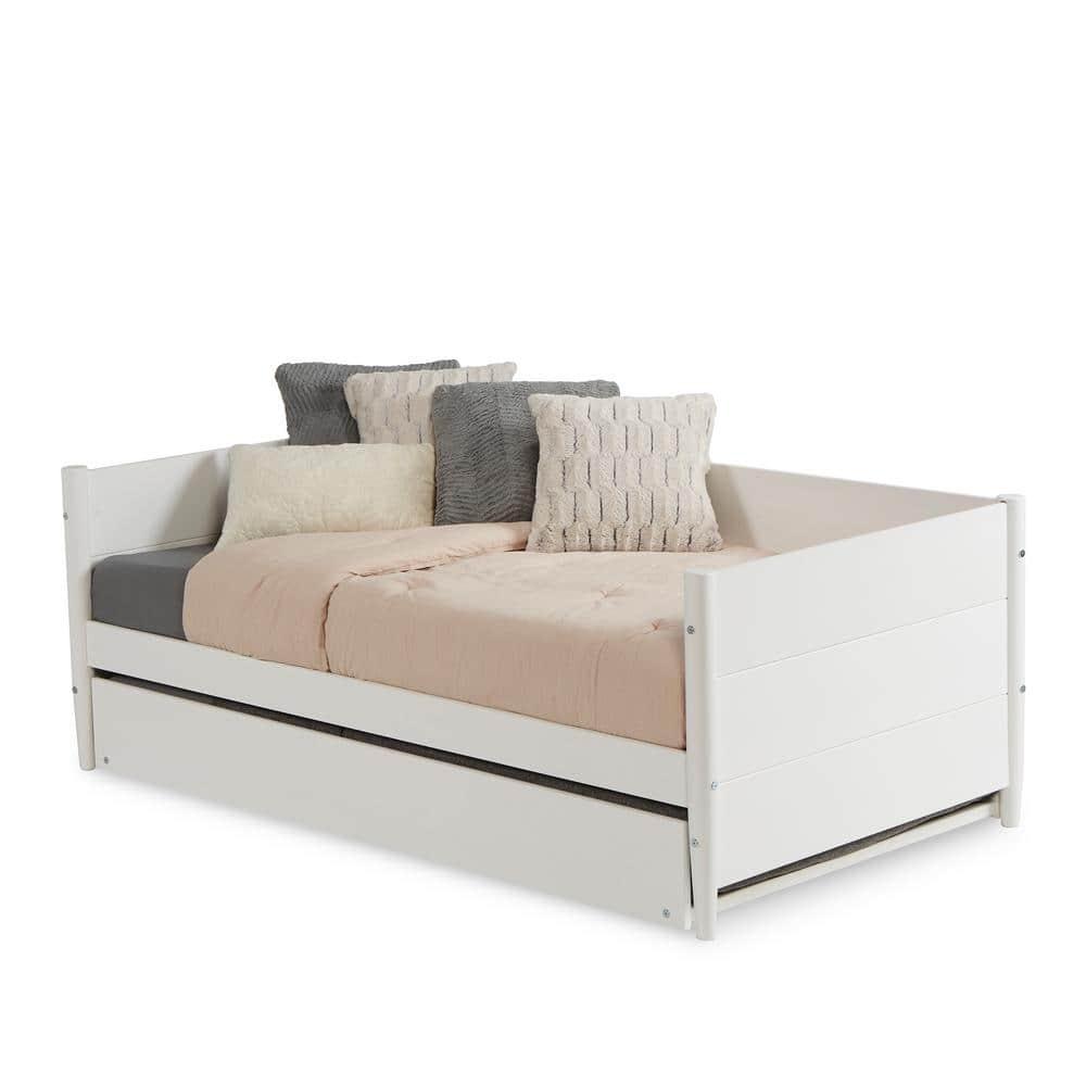 Camaflexi Mid-Century Wood Storage Twin Size Daybed with Trundle White