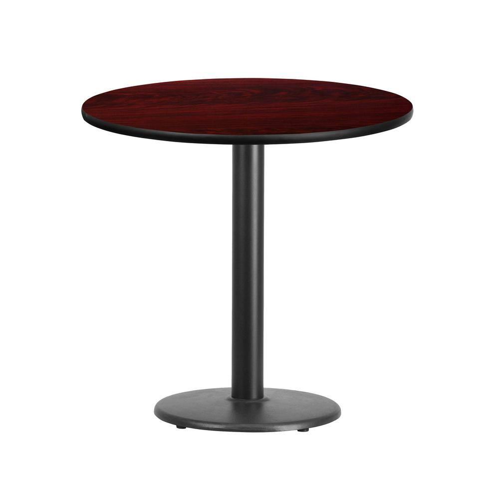30" Round Mahogany Laminate Table Top With Table Height Round Base - Table Height Restaurant Table