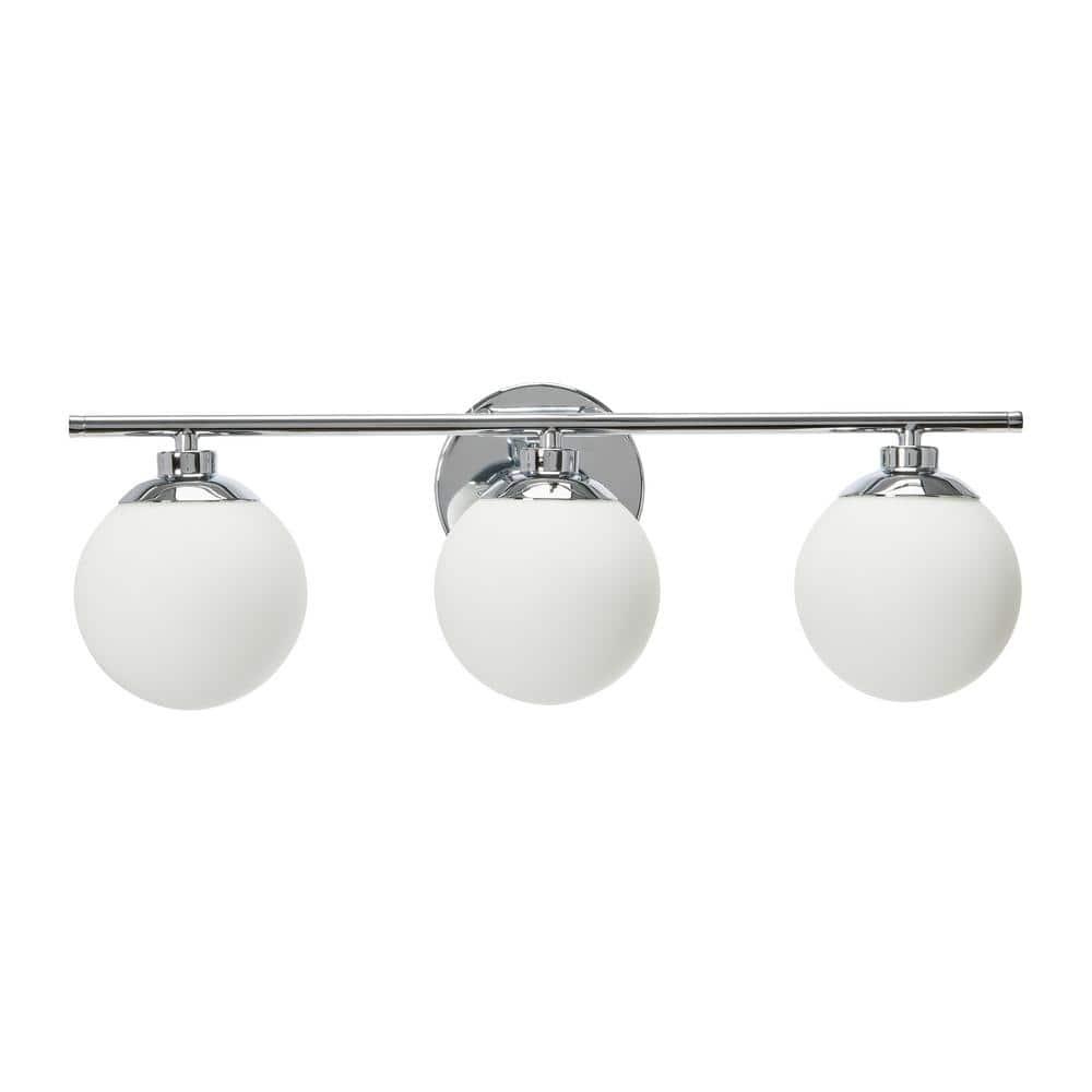 Robert Stevenson Lighting Lorne Metal and Frosted Glass 3-Light Vanity Light Chrome: ETL Listed, Modern Wall Fixture