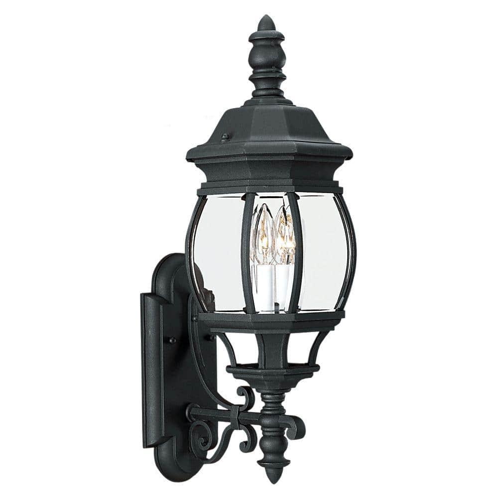 Black 24-Inch Outdoor Wall Lantern with Clear Glass