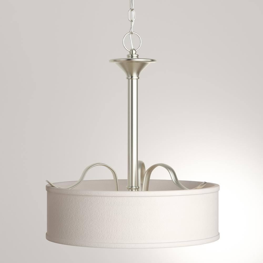 Progress Lighting Inspire 3-Light Inverted Pendant, Brushed Nickel, Off-White Linen Shade
