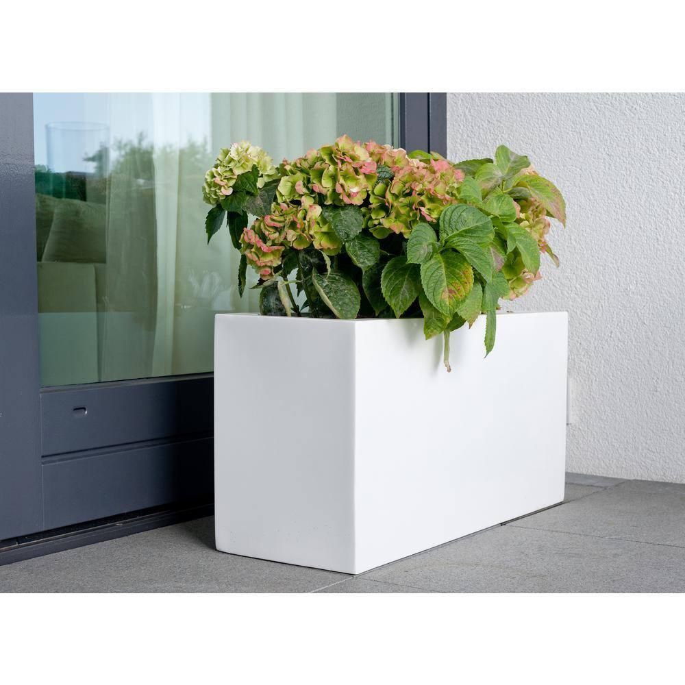 Pottery Pots USA Inc. Pottery Pots Jort Small Fiberstone Indoor Outdoor Modern Rectangle Planter, 16 Inch Tall White 32"