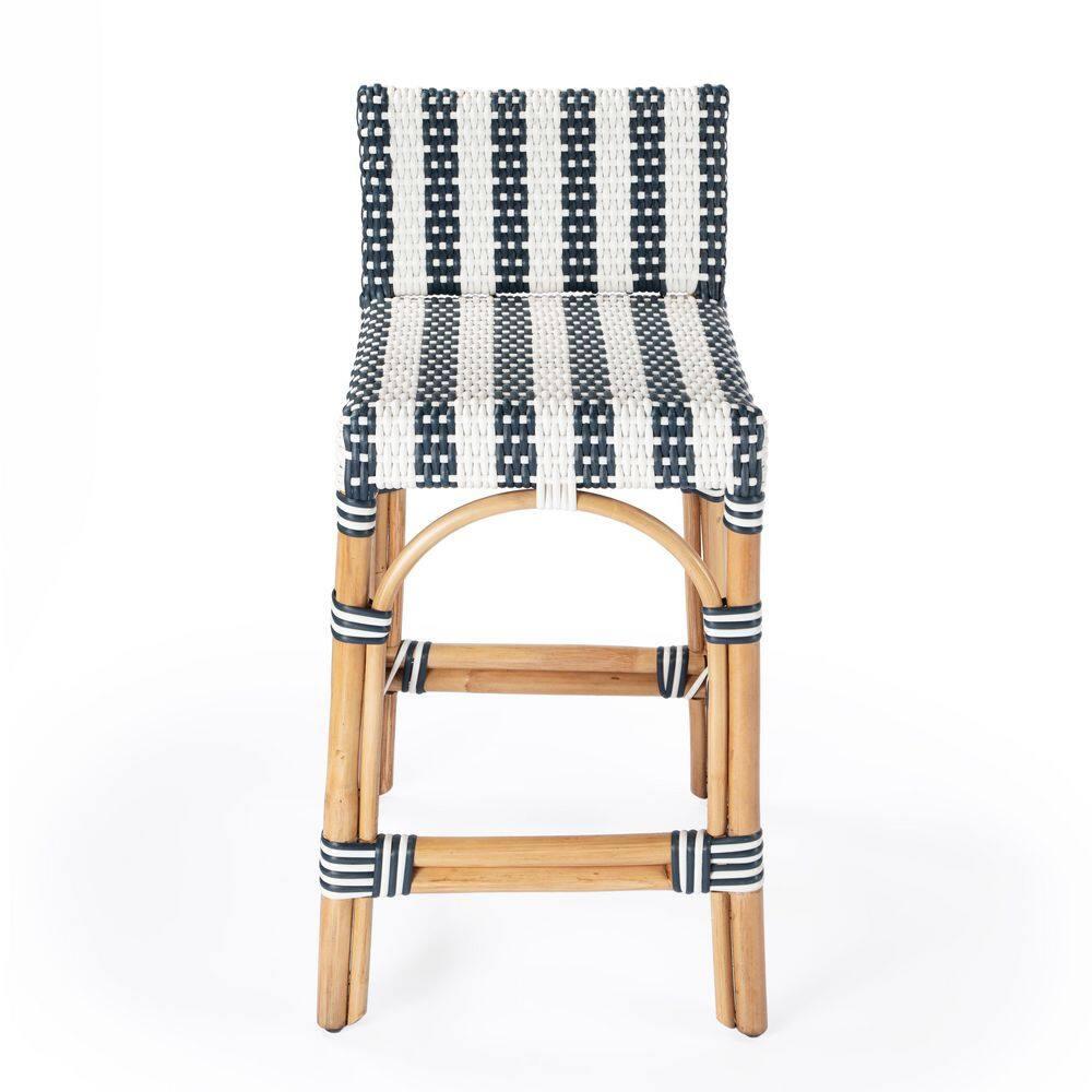 Butler Specialty Serienna Rattan Low Back 24.5" Counter Stool - Navy & White