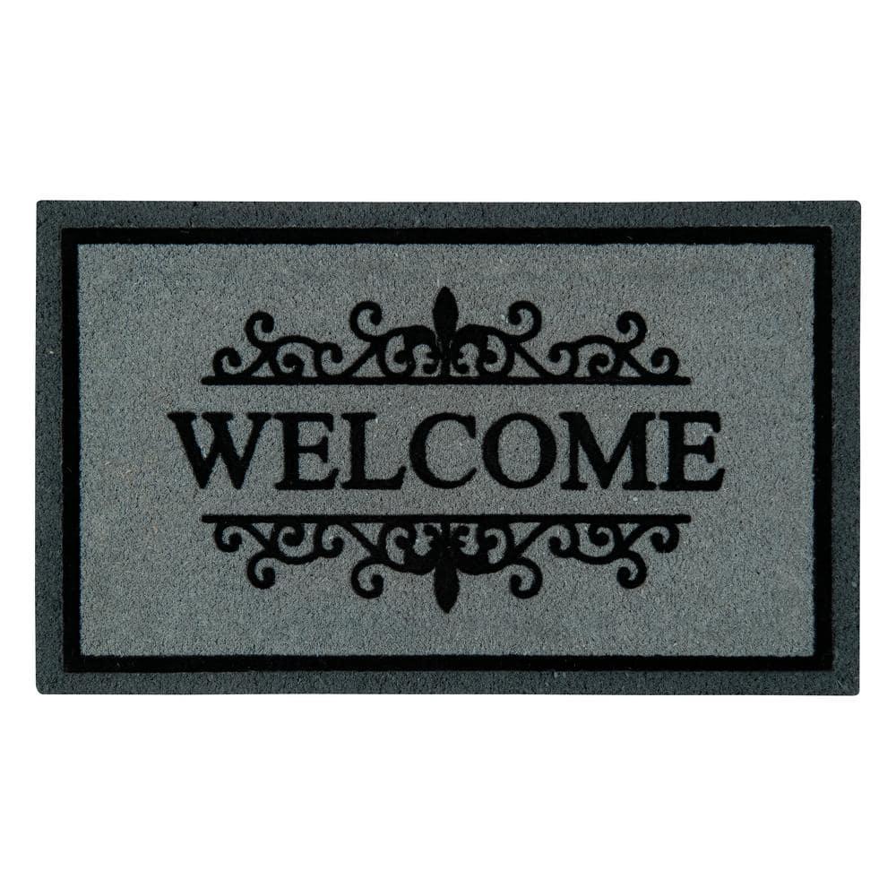 Gray and Black Coir Vinyl Backing Outdoor Welcome Mat