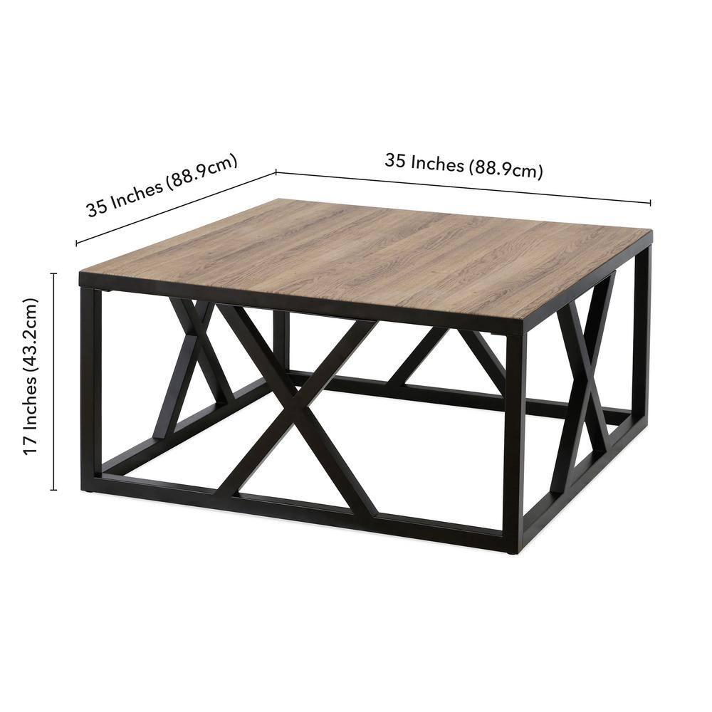 Evelyn&Zoe Jedrek 35" Wide Square Coffee Table, Blackened Bronze/Rustic Oak