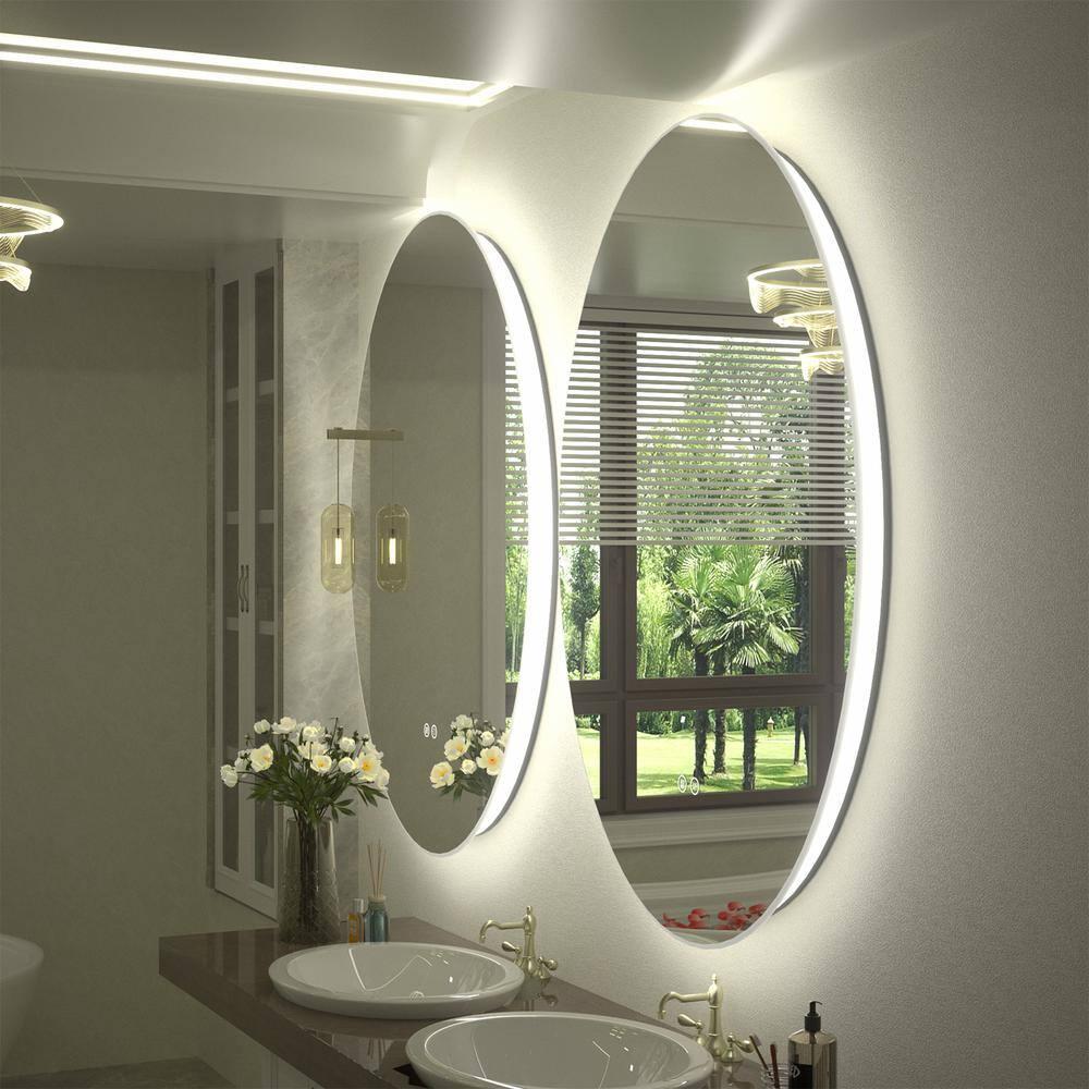 Apmir 28x20 Oval LED Wall Mirror with Backlit, Frameless Anti Fog LED Bathroom Vanity Mirror，Dimmable 3 Colors, Memory Function