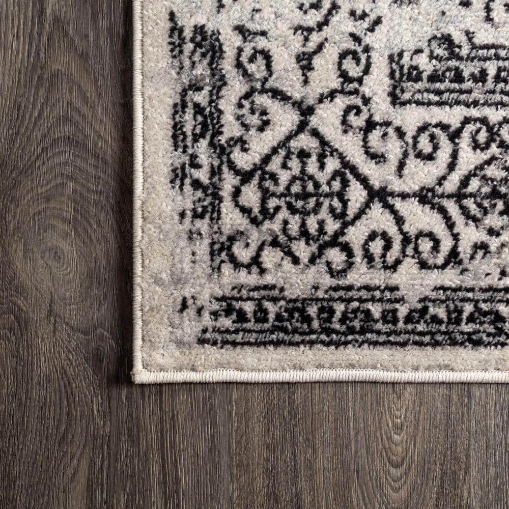 8'x10' Ferro Filigree Charcoal Black and White Area Rug, Gray/Black - JONATHAN Y