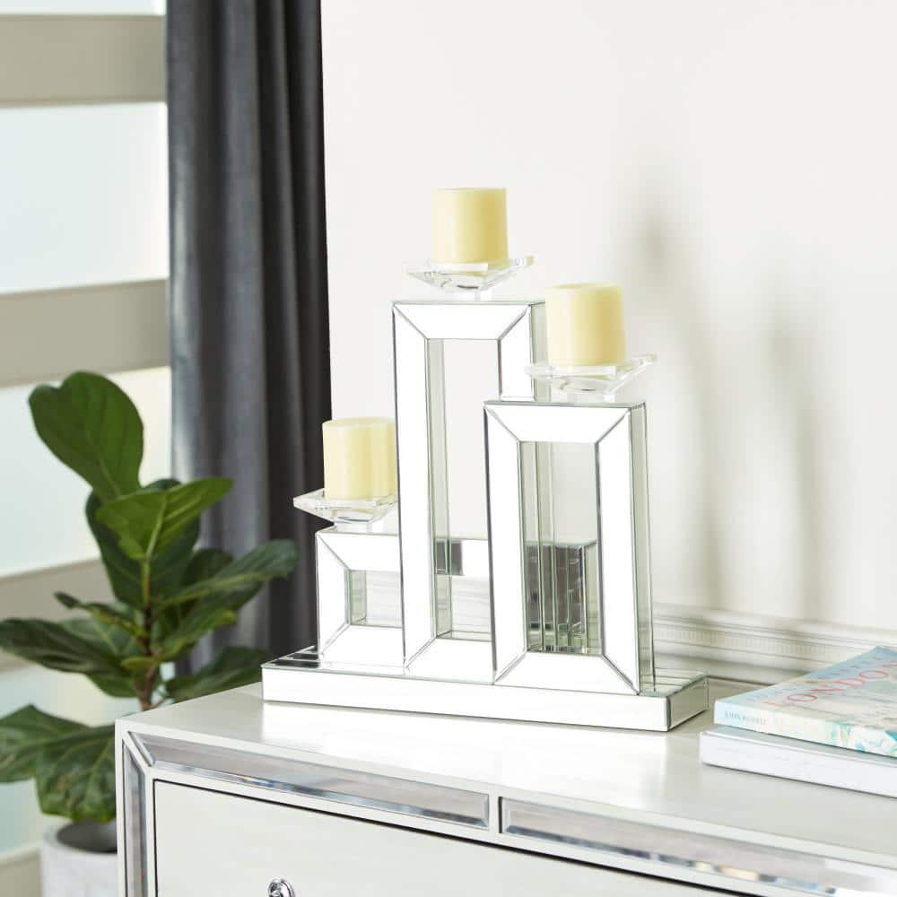 DecMode 3 Holder Silver Wood Candelabra