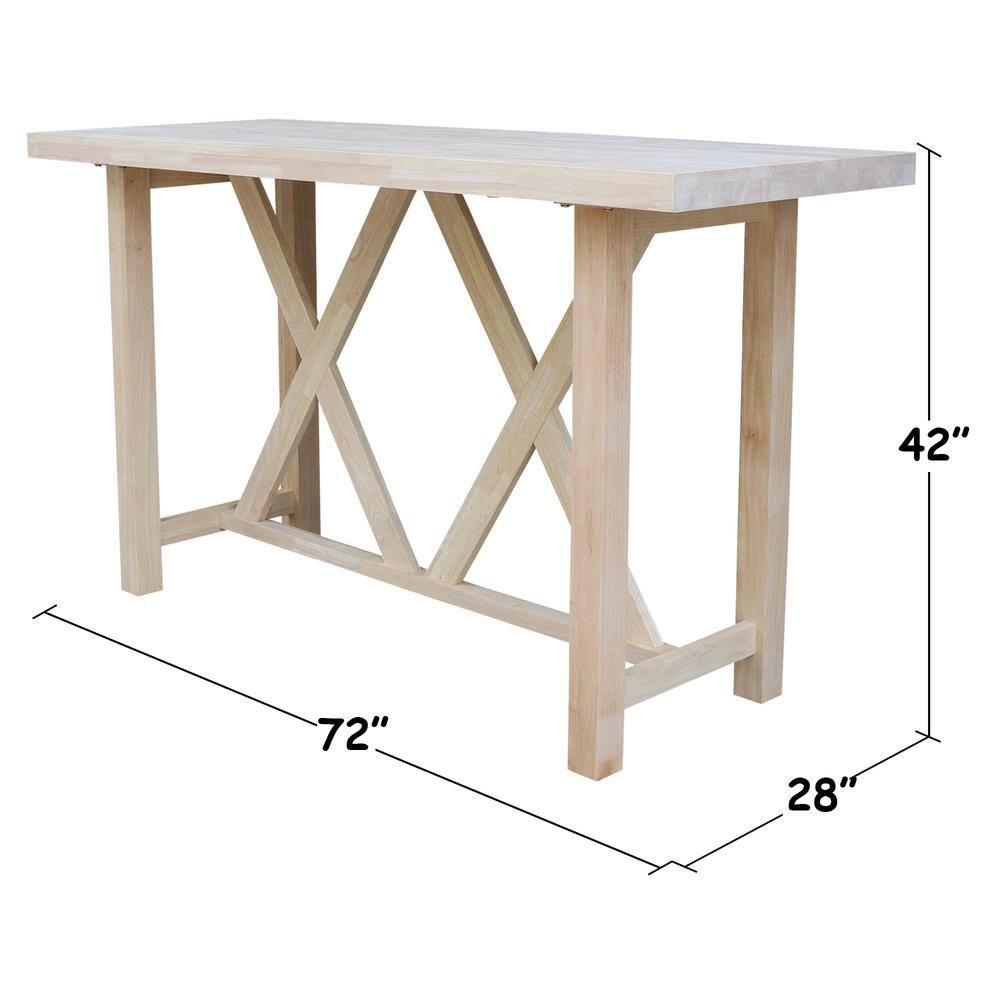 Paul Bar Height Table Unfinished - International Concepts: Solid Wood, 42" High, Rectangular, Seats 4