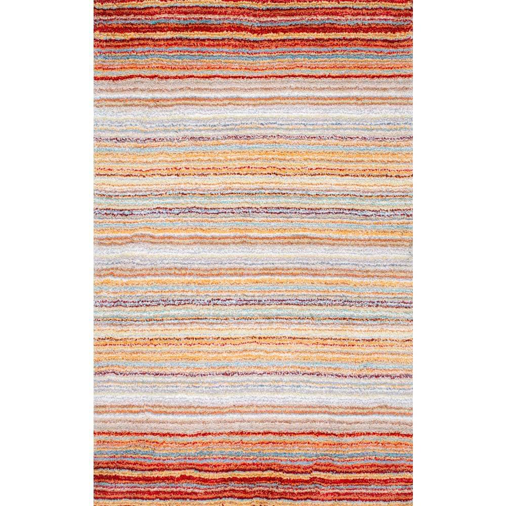8'x10' Drey Ombre Shag Area Rug Red - nuLOOM: Modern High Pile Tufted Indoor Rectangle, Polyester, Multi-Stripe Design
