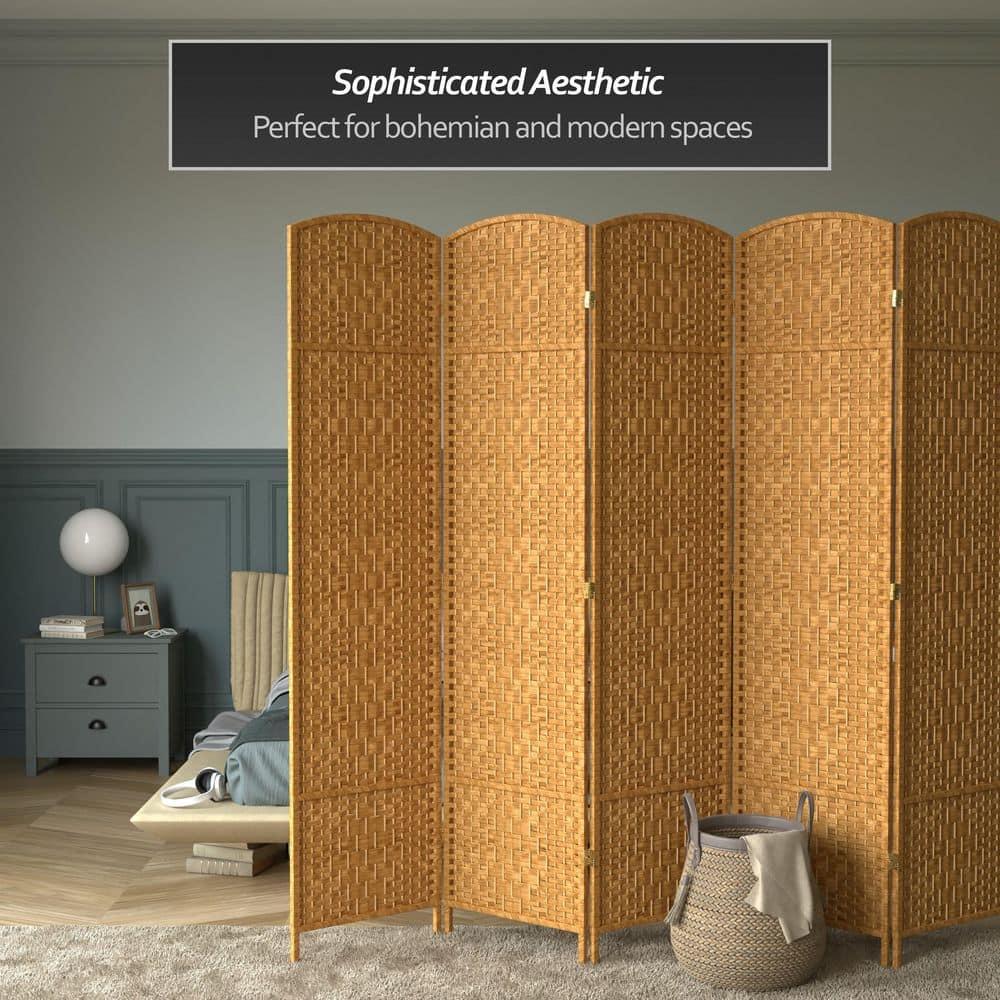 7 ft. Tall Diamond Weave Room Divider - Light Beige (6 Panels)