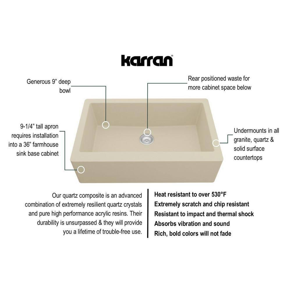 Karran Farmhouse/Apron-Front Quartz Composite 34'' X 21-1/4'' Single Bowl Kitchen Sink