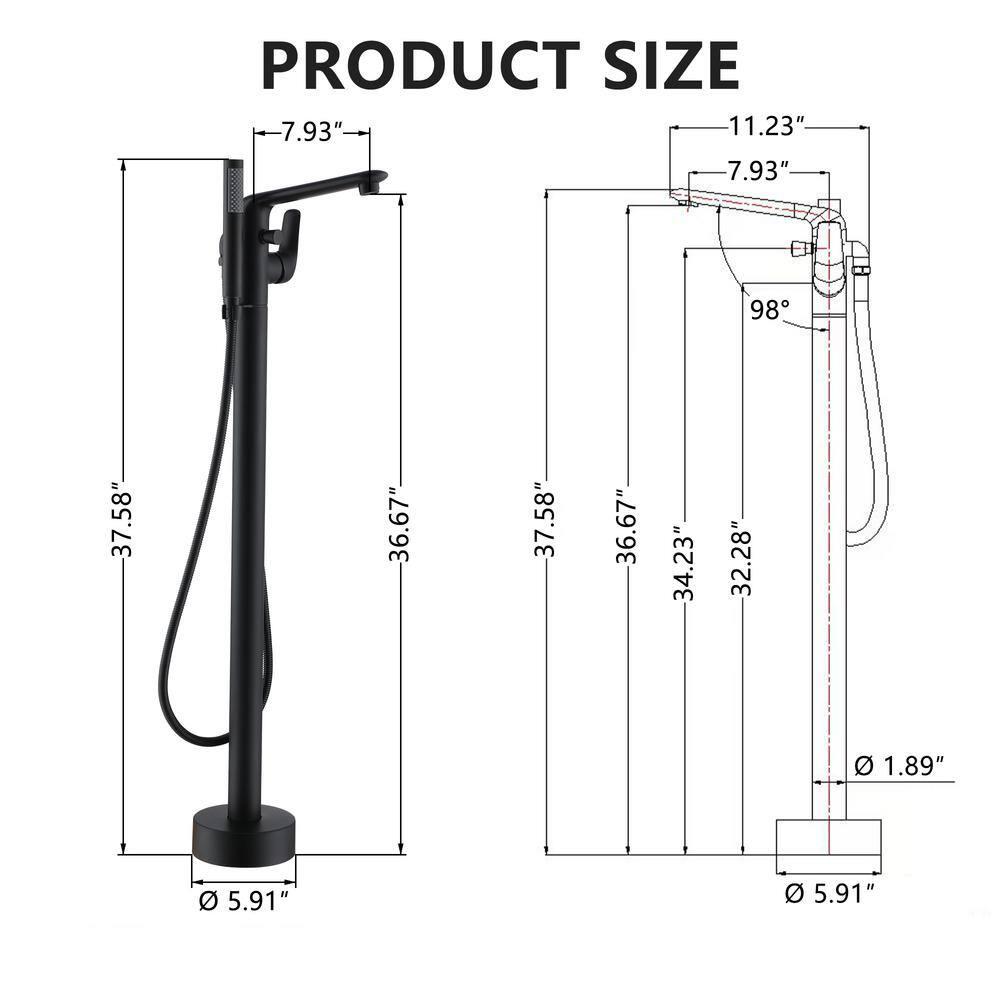 mondawe Single Handle Floor Mounted Freestanding Tub Filler with Diverter MDLT0054-BN