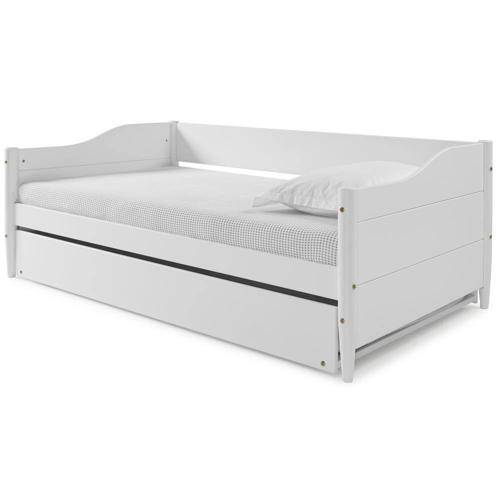 Mid Century Classic Twin Size Day Bed with Trundle White Finish
