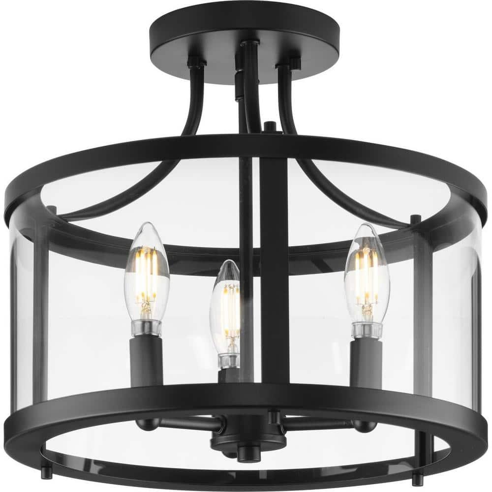 Gilliam Collection 13 in. Three-Light Matte Black New Traditional Semi-Flush Mount