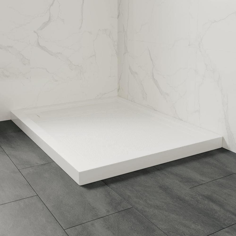 OVE Decors 60" x 34" Rectangle Shower Base Pan, White Acrylic, Hidden Side Drain, Reversible Design