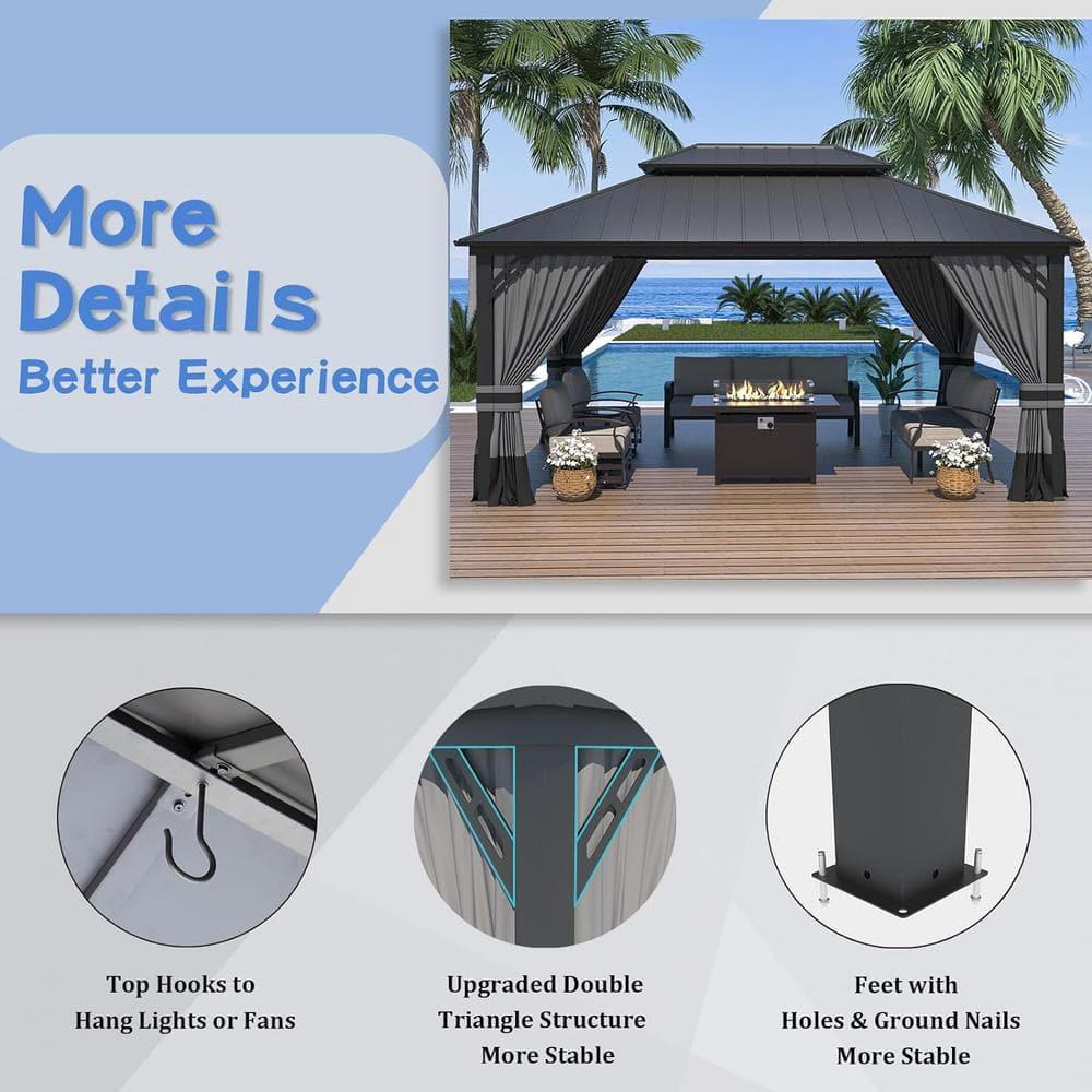Kozyard Kozyard Alexander Gray Double Roof Hardtop Gazebo with Privacy Curtain Mosquito Netting