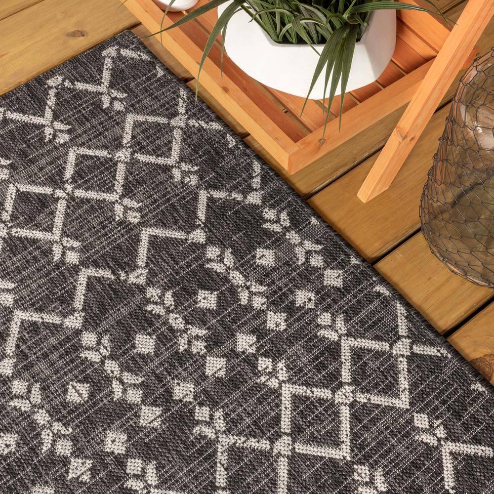 3'x5' Ourika Moroccan Geometric Textured Weave Indoor/Outdoor Area Rug, Black/Gray - JONATHAN Y