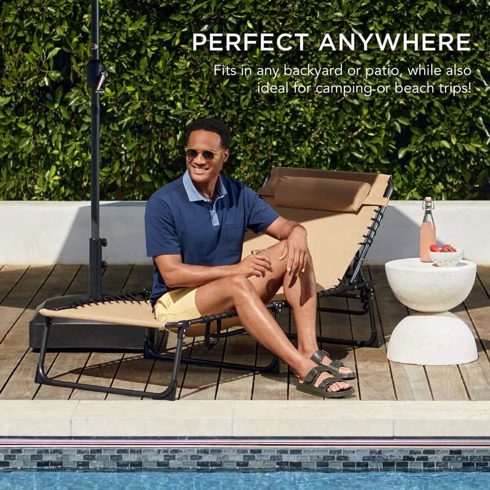 Best Choice Products Patio Chaise Lounge Chair, Outdoor Portable Adjustable Pool Recliner w/ Pillow - Tan