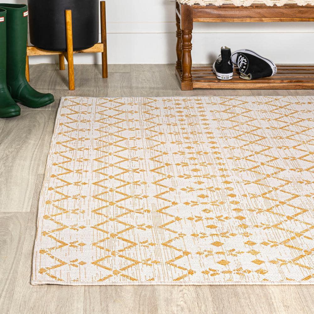 4' x 6' Ourika Moroccan Geometric Textured Weave Indoor/Outdoor Area Rug, Cream/Yellow - JONATHAN Y
