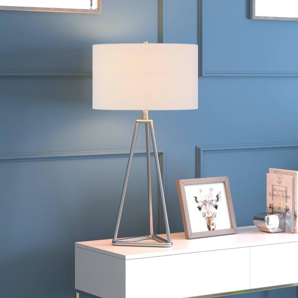Evelyn&Zoe Gio 26.13" Tall Table Lamp with Fabric Shade in Brushed Nickel/White