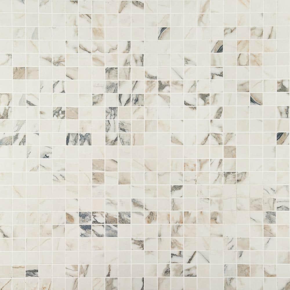 Saroshi Calacatta Rustico 11.81 in. x 11.81 in. Matte Porcelain Floor and Wall Mosaic Tile (0.96 sq. ft./Each)