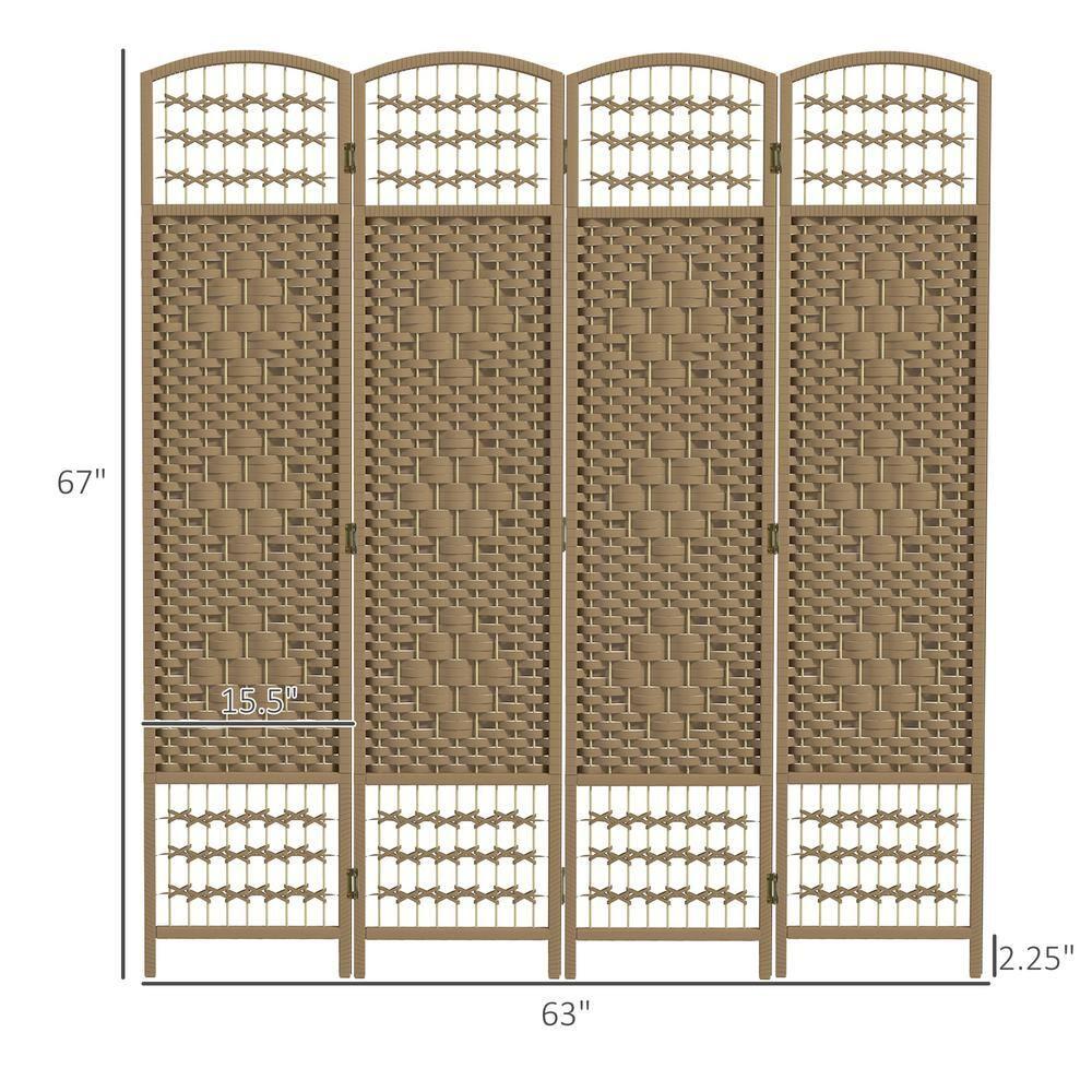 HOMCOM 4 Panel Room Divider, Folding Privacy Screen, 5.6' Room Separator, Wave Fiber Freestanding Partition Wall Divider, Natural