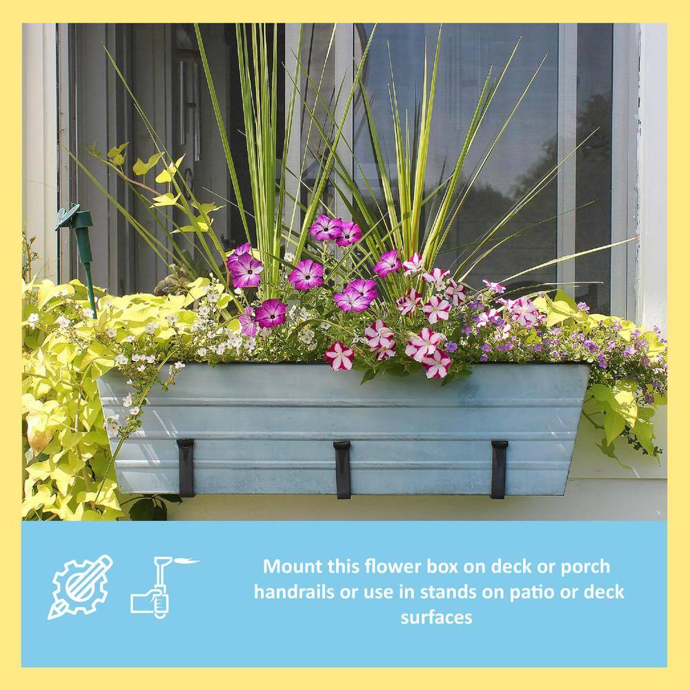 35.25" Large Galvanized Steel Flower Box Planter Nantucket Blue - ACHLA Designs: Wall-Mountable, Patina Finish, Rolled Edge