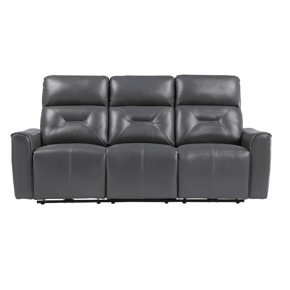 Well 82 Inch Power Double Recliner Sofa, Dark Gray Faux Leather, Wood