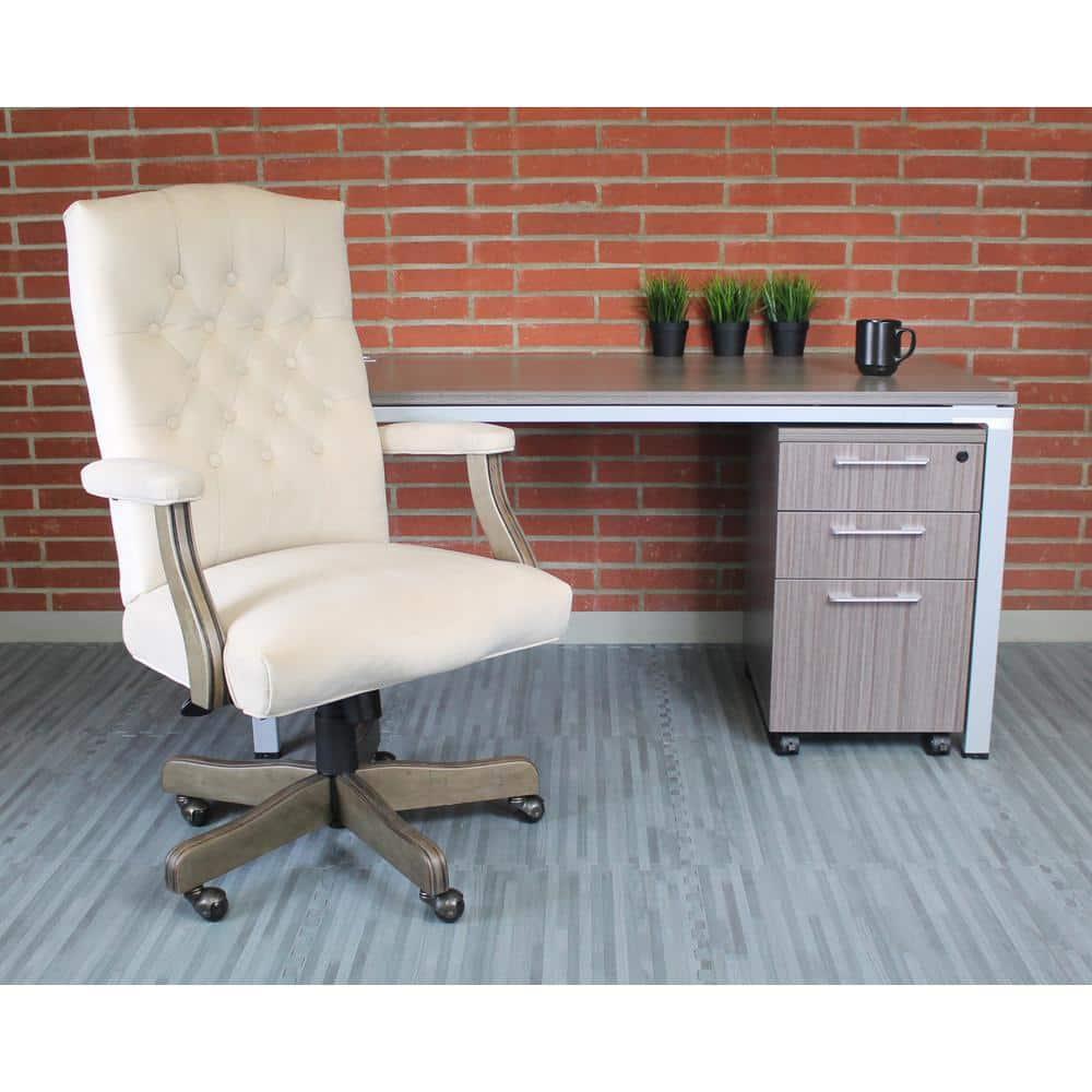 Traditional Executive Chair Beige: Swivel, Adjustable, Tufted - Boss Office Products