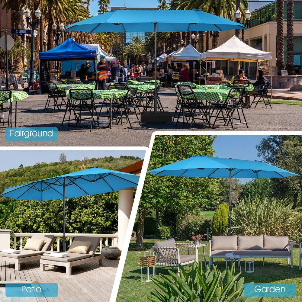 Costway 15FT Patio Double-Sided Umbrella Crank Outdoor Garden Market Sun Shade Blue