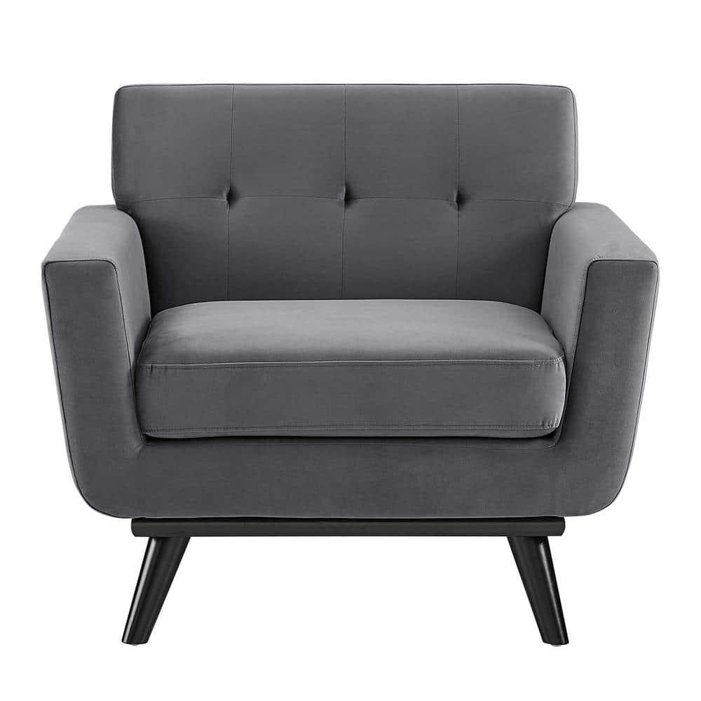 Engage Performance Velvet Armchair Gray - Modway: Plush, Tufted, Black Wood Legs