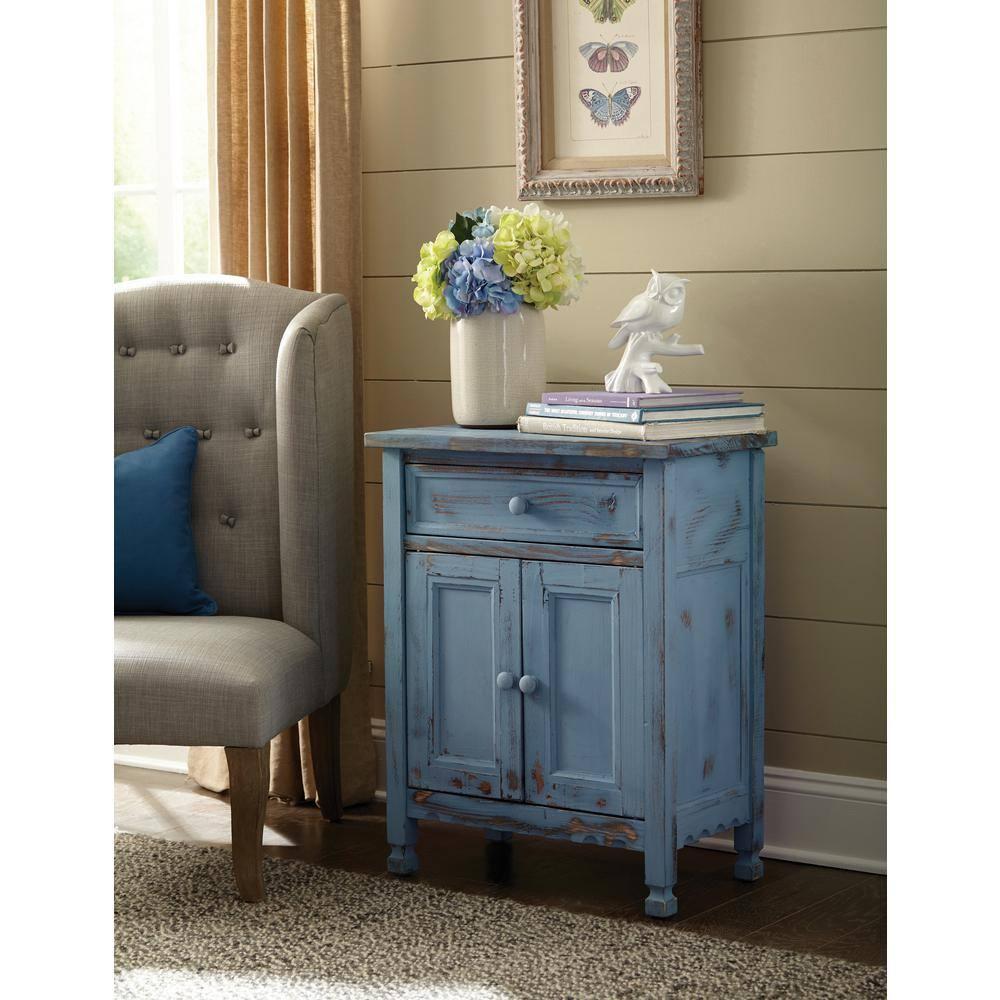 Alaterre Furniture Country Cottage Rustic Accent Cabinet, Sideboard Buffet Cabinet with Storage Drawer and Two Doors, Blue Antique Finish