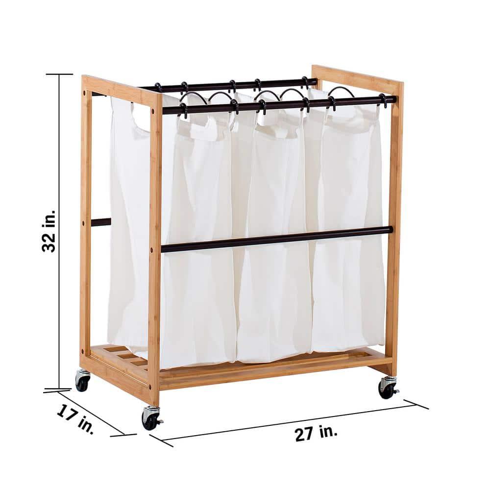 Trinity TRINITY EcoStorage 3-Bag Rolling Bamboo Laundry Cart w/ Poles