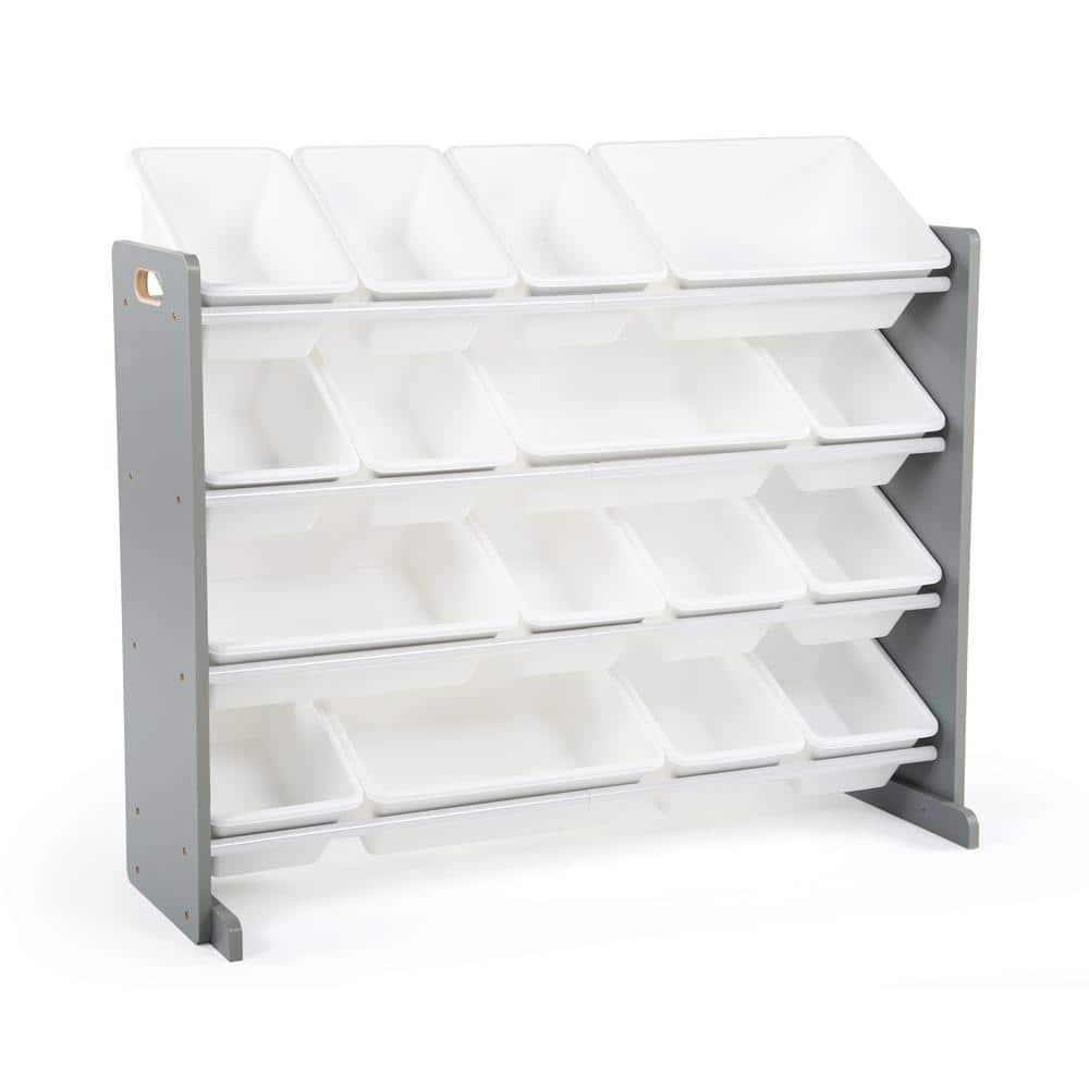 Humble Crew Inspire Supersized Toy Storage Organizer with 16 Plastic Storage Bins, Grey/White