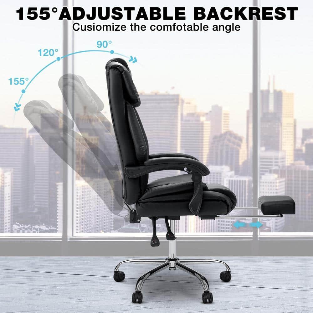 Hoffree Executive Office Chair Big and Tall Office Chair with Footrest Reclining Leather Chair High Back Ergonomic Computer Desk Chair with Lumbar Back Support for Home Office 500lbs, Black