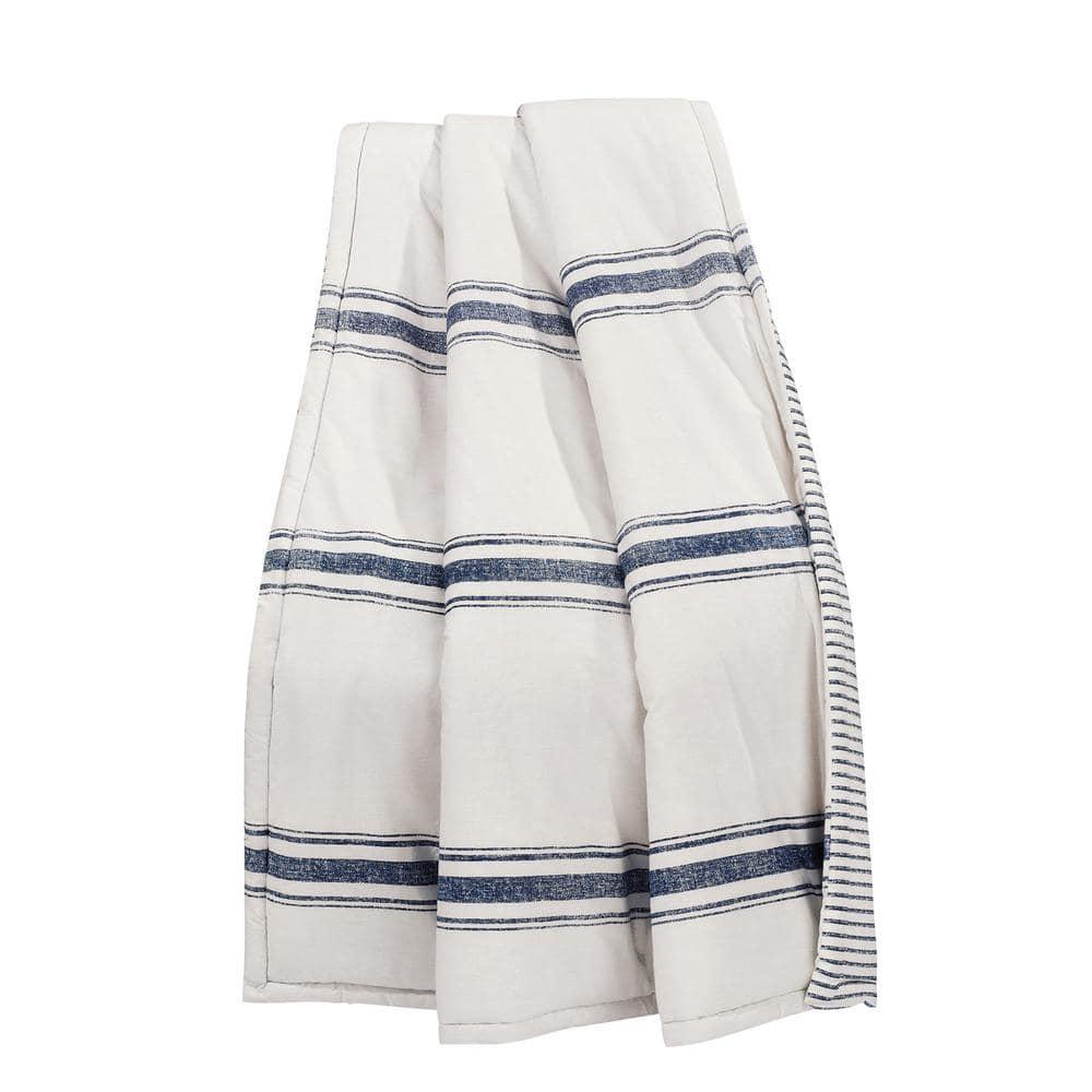 50"x60" Farmhouse Striped Throw Blanket Navy - Lush Décor: Reversible, Cotton, Cozy