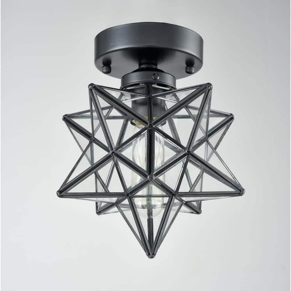 Industrial Moravian Star 8-Inch Clear Glass and Metal Ceiling Light