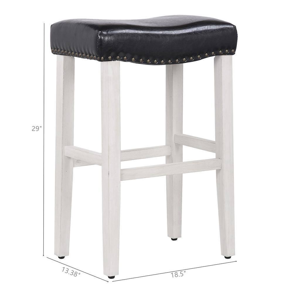 Polytrends Jameson Upholstered Polyester 29" Bar Stool with White Legs - (Set of 2) Antique White/Black