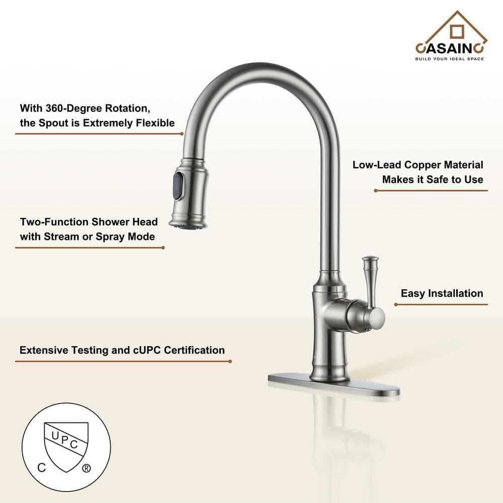 CASAINC 1.8 GPM Single-Handle Pull-Down Kitchen Faucet Single Hole Faucet