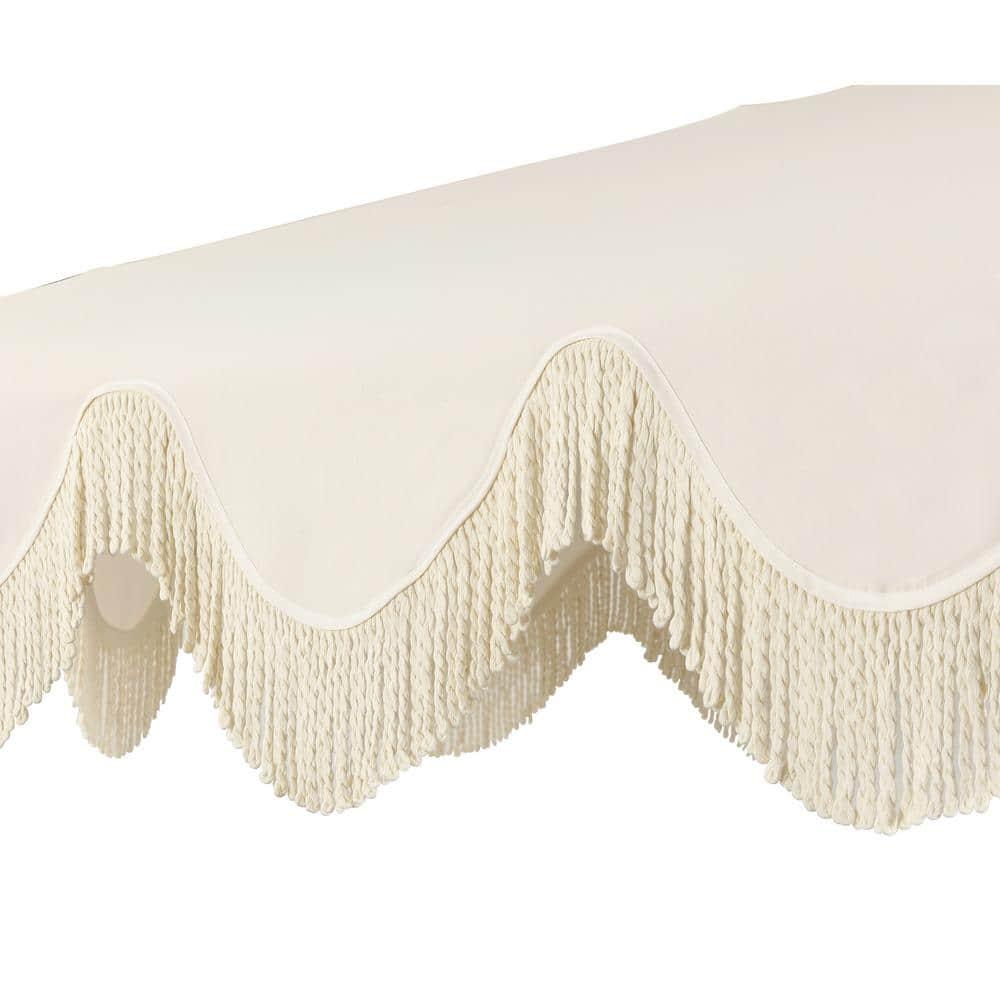 JONATHAN Y Collins 9 ft. Classic Cottage Tassel Market Patio Umbrella with Auto-Tilt, Crank, Wind Vent and UV Protection in Cream