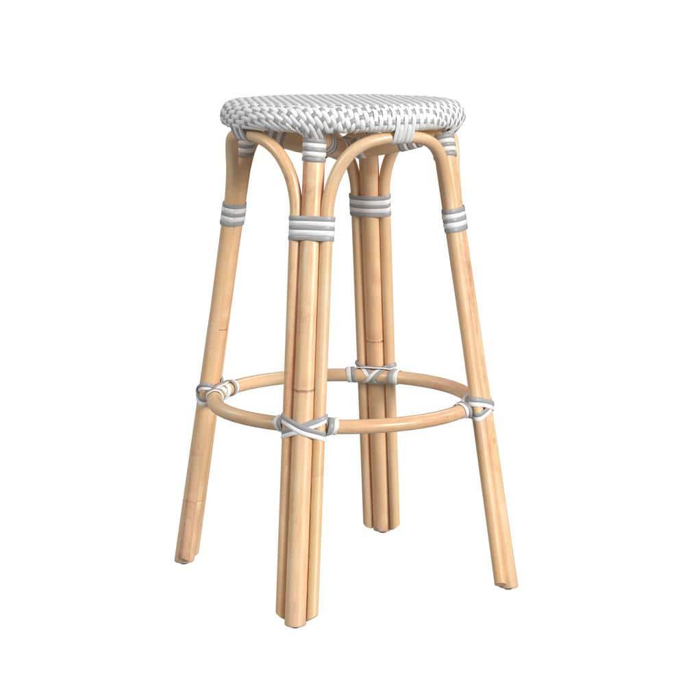 Gray Backless Wood Bar Stool with Rattan Seat, 30"