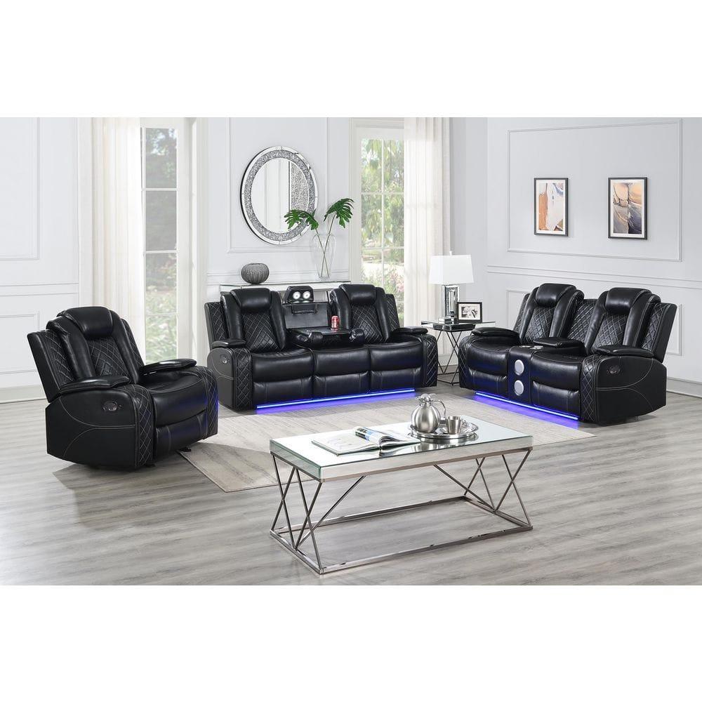 New Classic Furniture Orion II 3-Pc Faux Leather Manual Living Room Set in Black