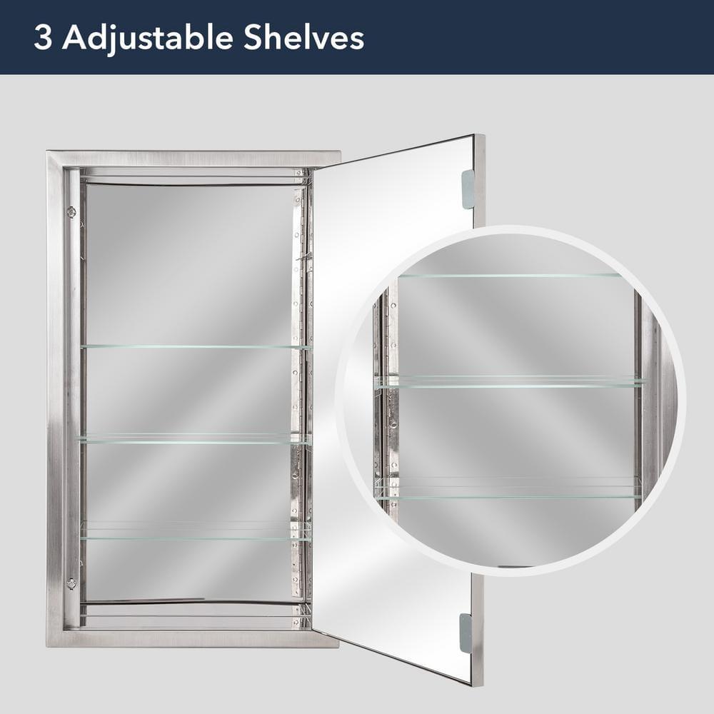 Head West Brushed Nickel Stainless Steel Recessed Medicine Cabinet Framed Accent Mirror - 16" x 26"