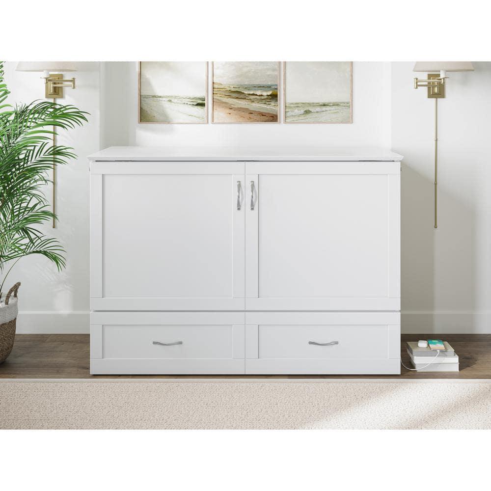AFI Hamilton Full Solid Wood Murphy Bed Chest with Built-In Charger in White