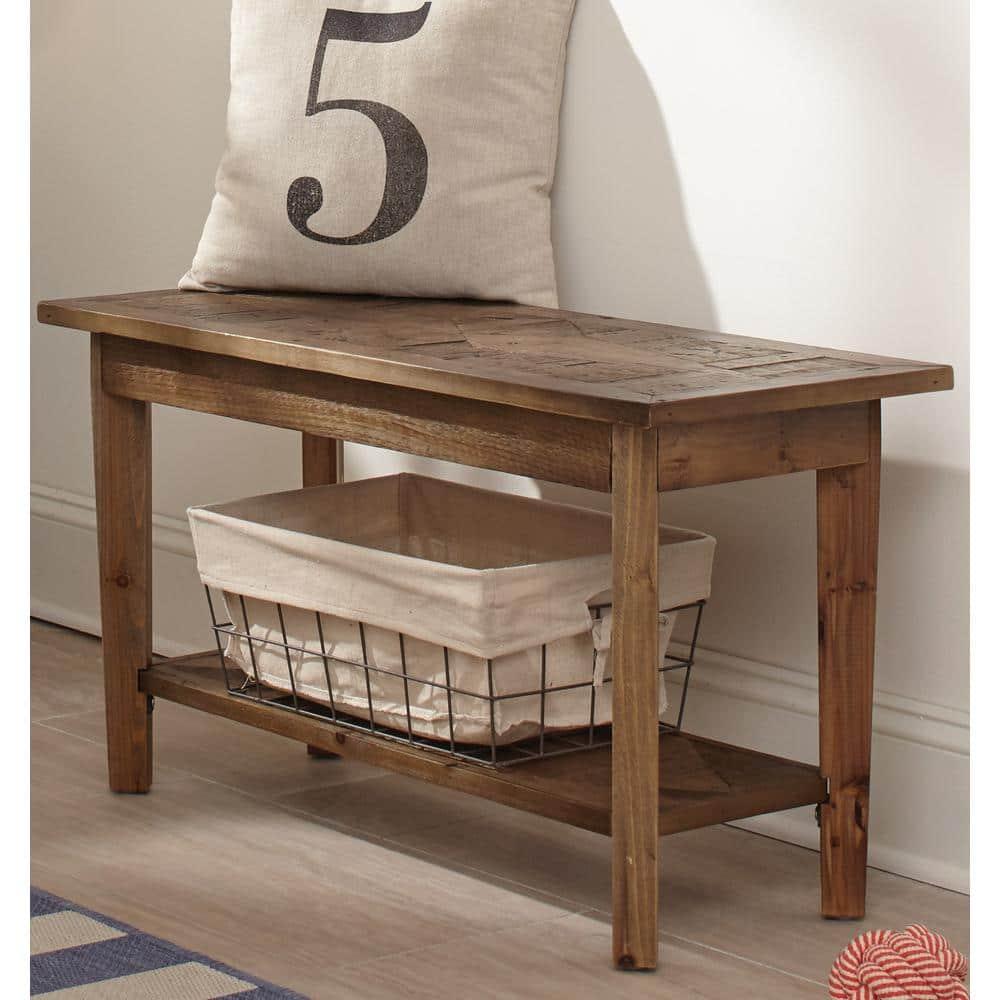 Alaterre Revive 36 in. Solid Wood Bench, 300lbs Weight Capacity, Entryway, Living Room, Storage Shelf, Rustic Industrial Home Decor, Natural