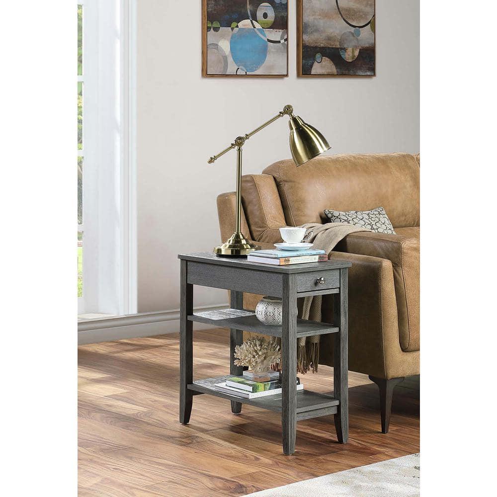 Convenience Concepts American Heritage 1 Drawer Chairside End Table with Shelves, Wirebrush Dark Gray