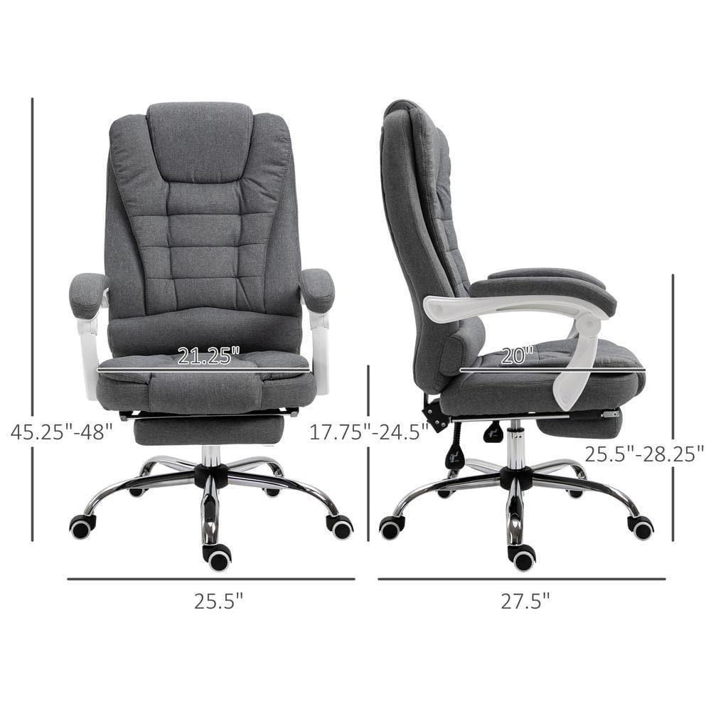 Vinsetto High-Back Executive Office Chair with Footrest, Linen-Fabric Computer Chair with Padded Armrests, Gray