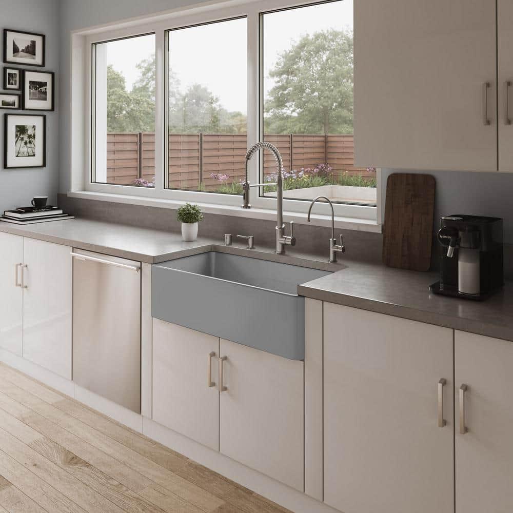 Alfi Brand 36'' L Farmhouse / Apron Single Bowl Fireclay Kitchen Sink ABF3618-GM