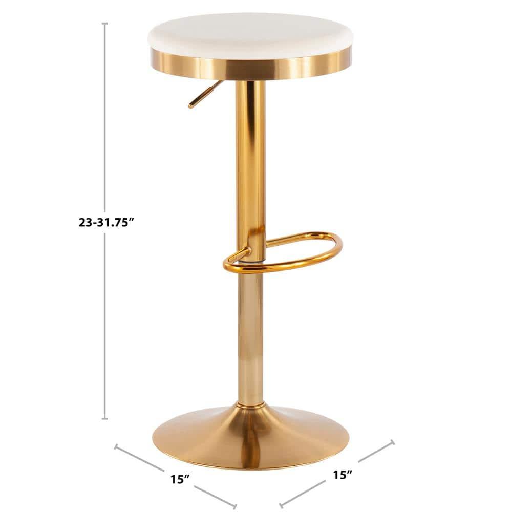 Set of 2 Dakota Glam Adjustable Barstools Steel/Velvet Gold/Cream - LumiSource: Swivel, Footrest, Mid-Century Modern Design
